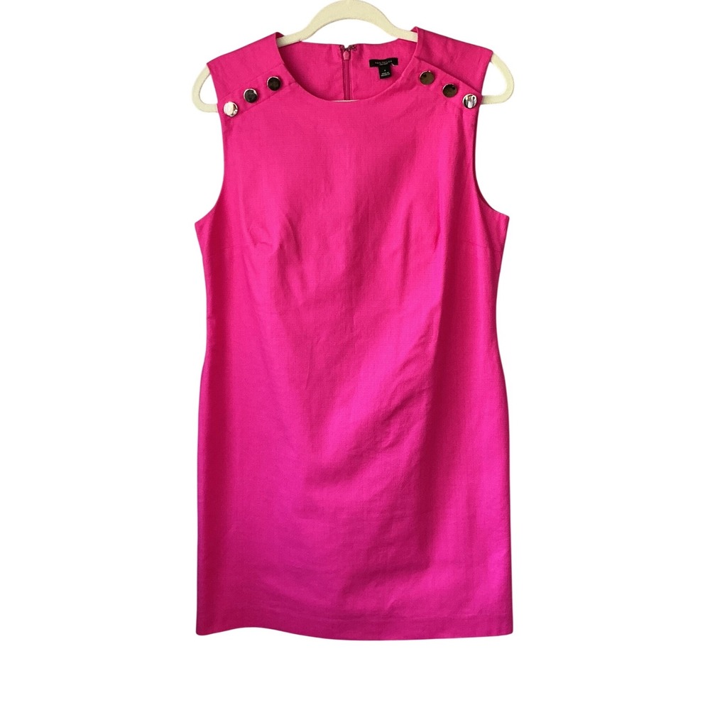 Ann Taylor Factory Hot Pink Sleeveless Button Shoulder Sheath Dress 8 Career